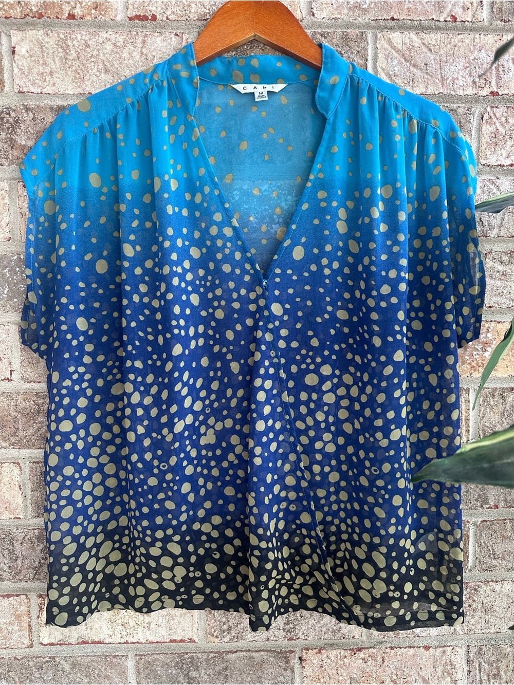 Flowy CAbi Blue Ombre Dot Sheer V-Neck Women's Blouse Medium